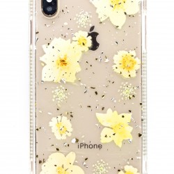 iPhone XR Clear Shimmer Flower Design Case Light Yellow