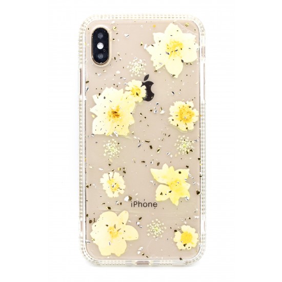 iPhone X/XS Clear Shimmer Flower Design Case Light Yellow  