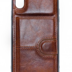 iPhone XR Back Wallet PU Leather Brown