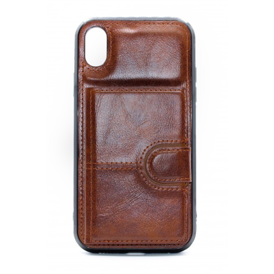 iPhone XR Back Wallet PU Leather Brown