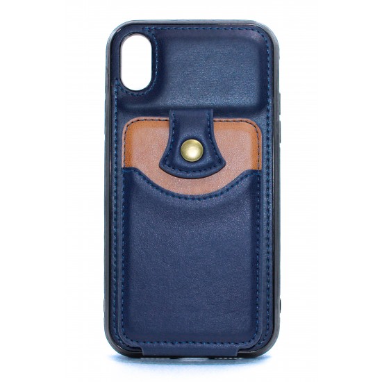 iPhone X/XS Back Wallet Buttoned Blue