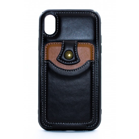iPhone X/XS Back Wallet Buttoned Black