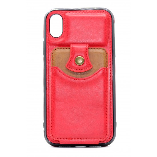 iPhone XR Back Wallet Buttoned Red