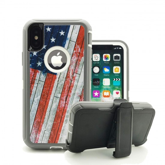 iPhone X/XS Defender Armor Case With Belt Clip - U.S Flag