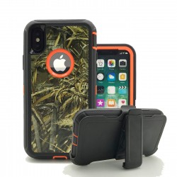 iPhone XS Max Armor Case With Belt Clip- Orange Camouflage