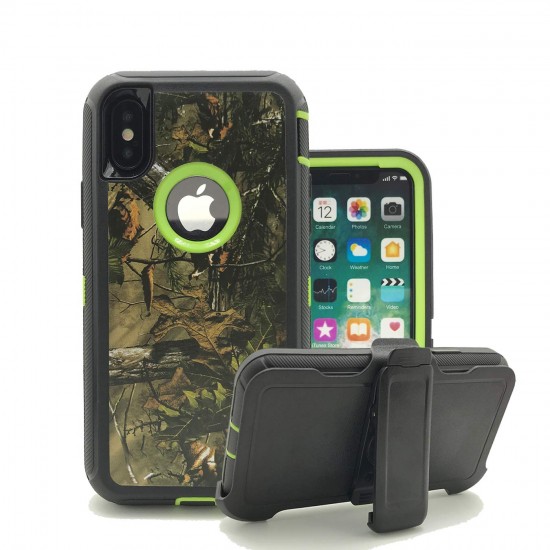iPhone X/XS Defender Armor Case With Belt Clip - Green Camouflage
