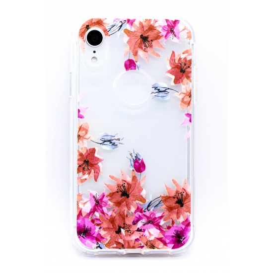 iPhone X/XS Clear 2-in-1 Flower Design Case Red