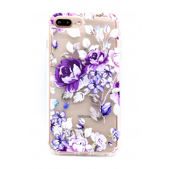 iPhone 7/8  Plus Clear 2-in-1 Flower Design Case Purple Rose 