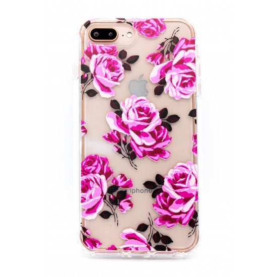 iPhone 7/8  Plus Clear 2-in-1 Flower Design Case Pink Rose