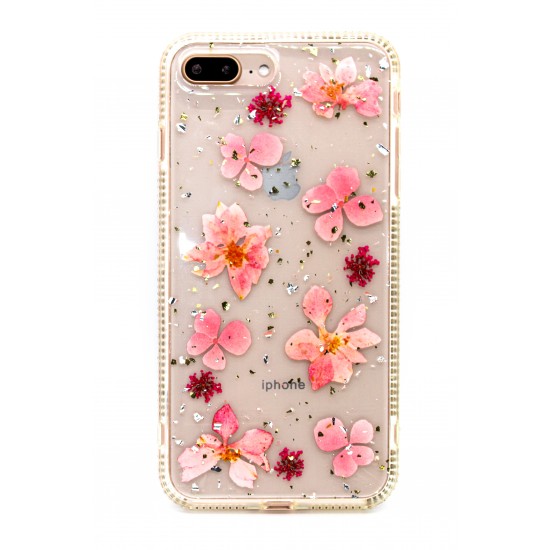 iPhone 7/8  Plus Clear Flower Design Peach