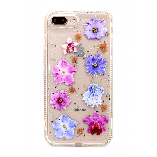 iPhone 7/8  Plus Clear Flower Design Purple