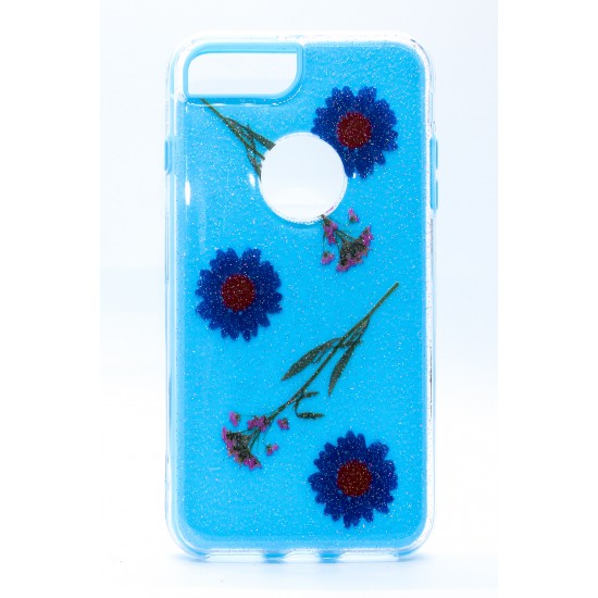 iPhone 7/8/SE Clear 2-in-1 Flower Design Classic Case Blue