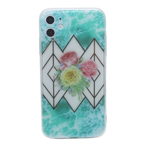 Green Marble with flowers case for iPhone 11
