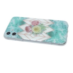 Green Marble with flowers case for iPhone 11