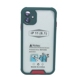Clear Protective Case with camera protection for iPhone 11- Dark Green & Red