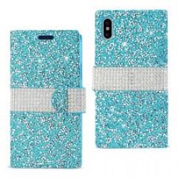 iPhone X/XS Full Diamond Stone Wallet Cover Teal