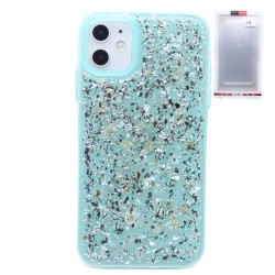 Glitter Leaves with retail packaging case for iPhone 11- Teal