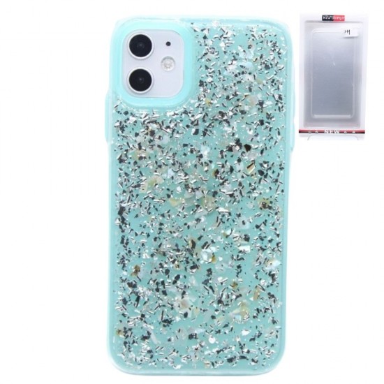 Glitter Leaves with retail packaging case for iPhone 11- Teal
