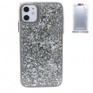 Glitter Leaves with retail packaging case for iPhone 11- Silver