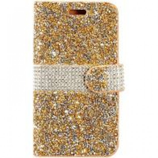 iPhone X/XS Full Diamond Stone Wallet Cover Gold