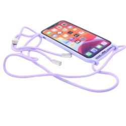 Silicone case with Neck Strap for iPhone 11- Purple