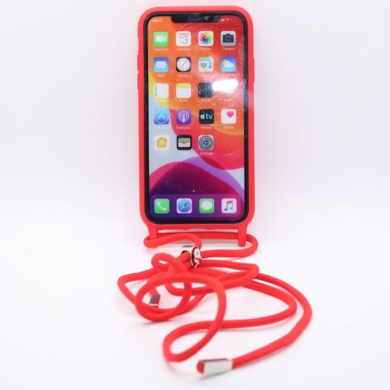 Silicone case with Neck Strap for iPhone 11 - Red