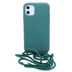 Silicone case with Neck Strap for iPhone 11 - Dark Green