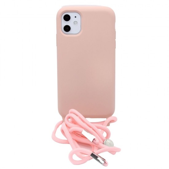Silicone case with Neck Strap for iPhone 11 - Rose Gold