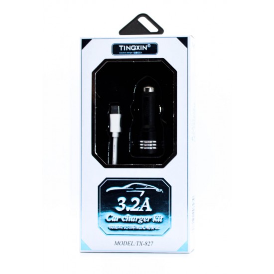 USB Car Charger Adapter Plug - Black - Type C