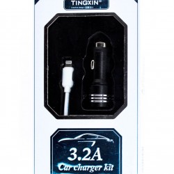 USB iPhone Car Charger Adapter Plug - Black - Lightening 