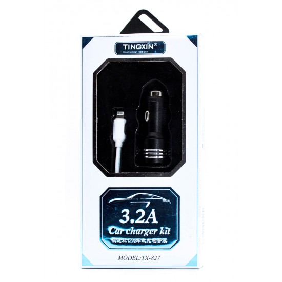 USB iPhone Car Charger Adapter Plug - Black - Lightening 