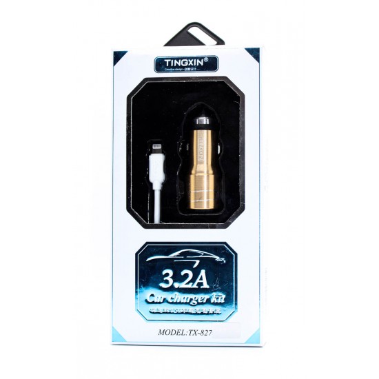 USB iPhone Car Charger Adapter Plug - Gold - Lightening 