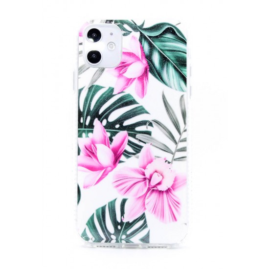 Floral Design Transparent Case White Pink iPhone 12 Mini