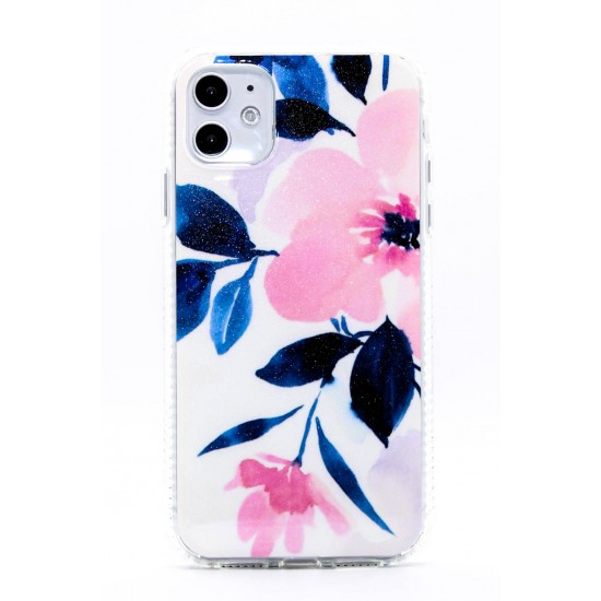 Floral Flower Design Transparent Case White Pink iPhone 12 Mini