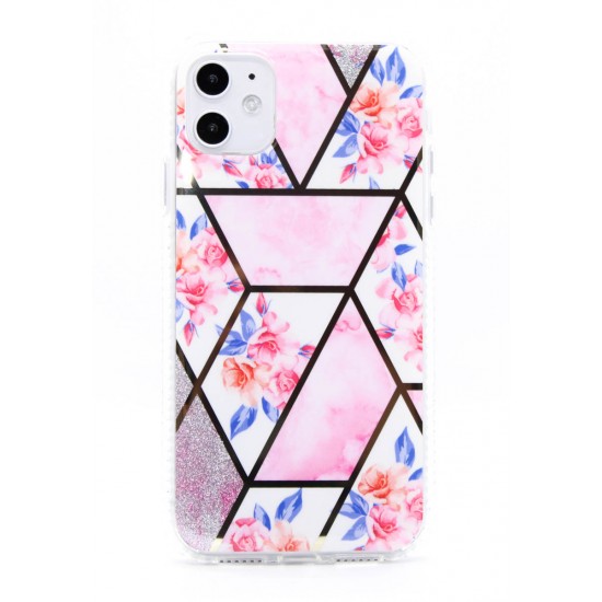 iPhone 11 Marble Geometric Cover Pink Rose