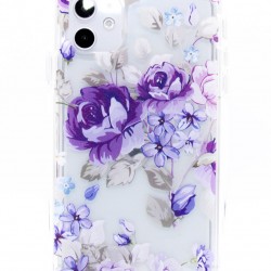 iPhone 11 Pro Max Clear 2-in-1 Flower Design Case Purple Roses 