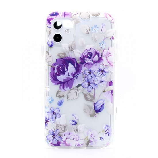 iPhone 12/12 Pro Clear 2-in-1 Flower Design Case Purple Roses  