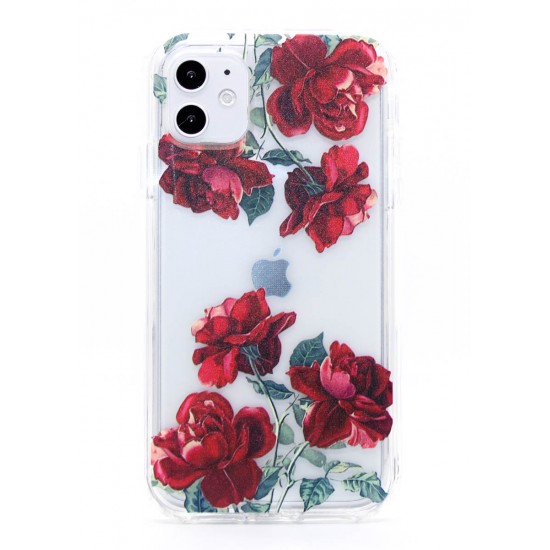 iPhone 12/12 Pro Clear 2-in-1 Floral Design Case Red Rose  