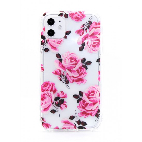 iPhone 11 Pro Max Clear 2-in-1 Flower Design Case Pink Roses 