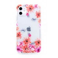 iPhone 11 Clear 2-in-1 Flower Design Case Red