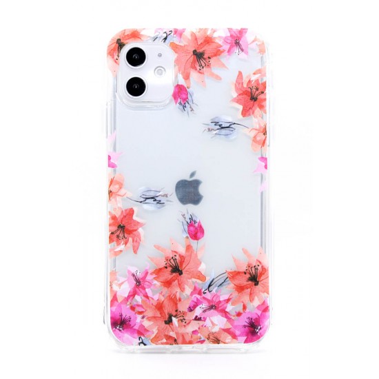 iPhone 12/12 Pro Clear 2-in-1 Flower Design Case Red 